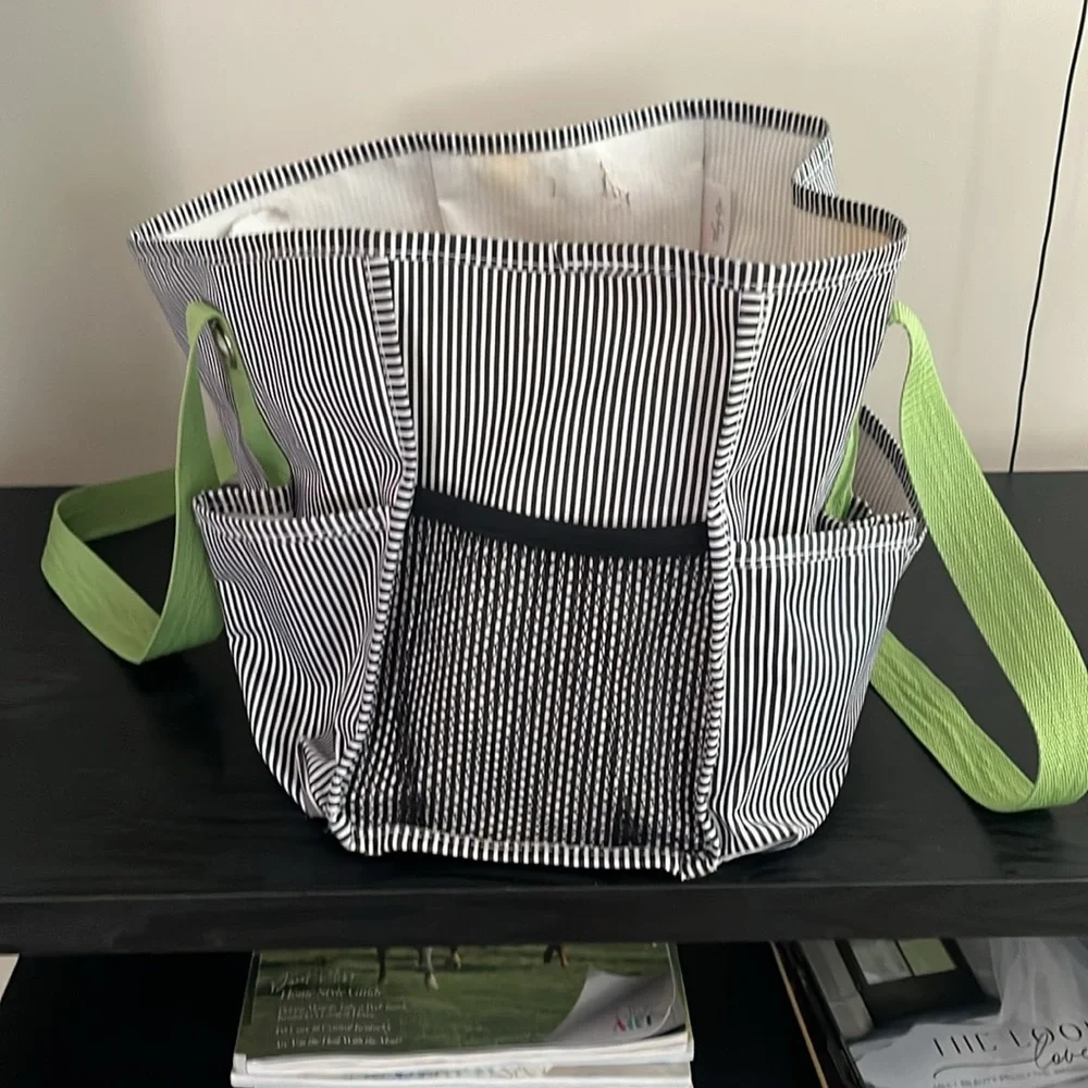 Travel/Toiletries/Diaper Striped Canvas Bag Multi Pockets Strong Carry Straps